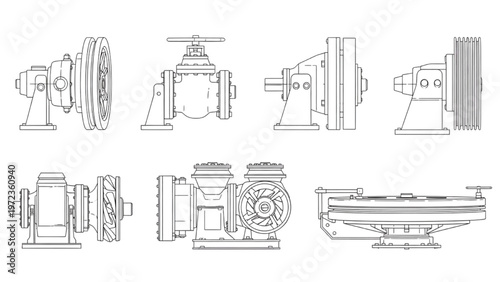 Marine propulsion systems, engines, and components technical drawing set