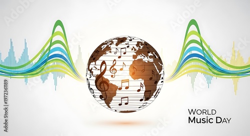 World music globe with musical notes
