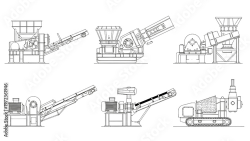 Industrial Shredders and Recycling Equipment Line Drawings