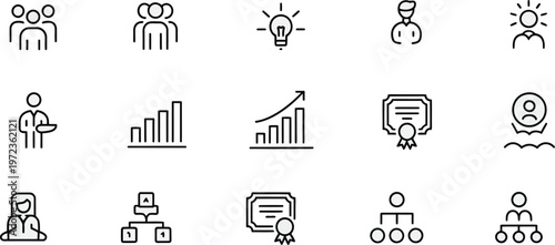 Set of business and management line icons