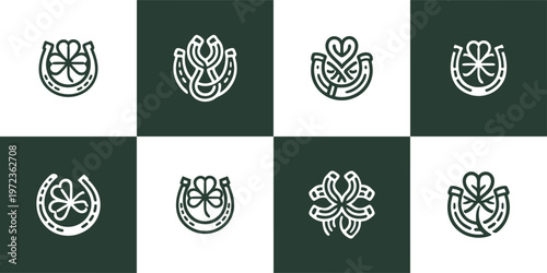 Lucky Horseshoe and Shamrock Icon Set Irish St Patricks Day Graphics