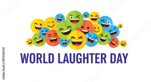 Colorful smiling emoticons celebrate world laughter day with joyful expressions