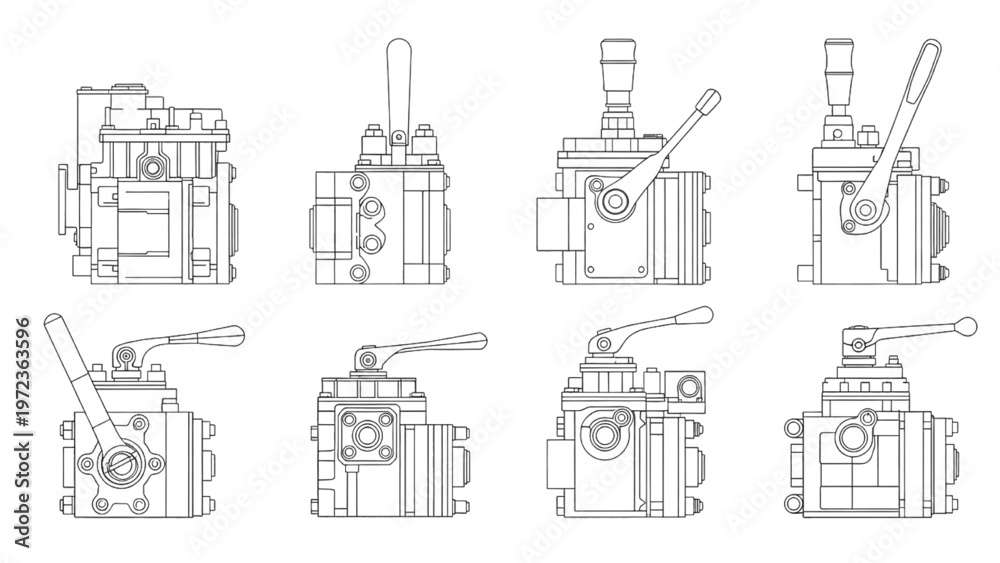Fototapeta premium Industrial Mechanical Component Drawings Set Multiple Views