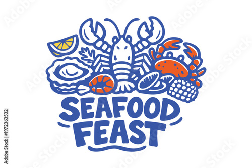 Seafood Feast Vector Illustration with Lobster Crab and Oyster