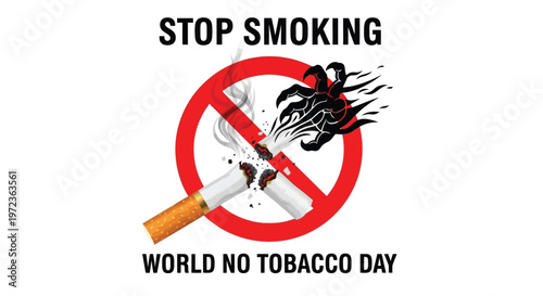Stop smoking message with a broken cigarette and world no tobacco day text