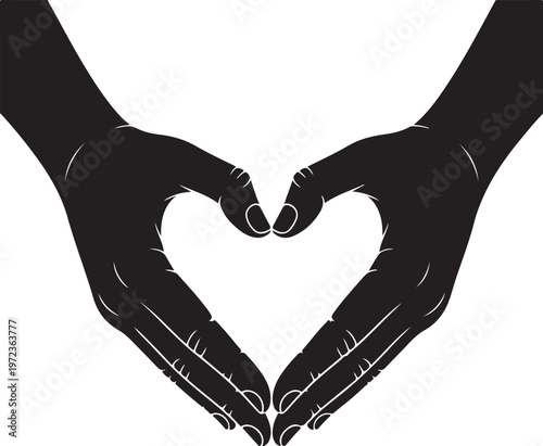 Black silhouette of two best friend hands forming a heart shape on white background