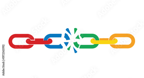 A colorful chain link is broken symbolizing disruption or disconnection