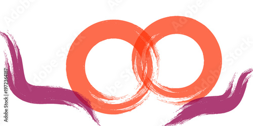 Vector illustration of three grunge ink circles in abstract brush stroke style with textured splatter, Japanese zen enso inspired design for minimalism, meditation and modern art themes