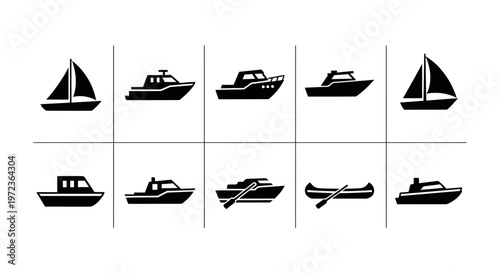 Black boat icons on white background.