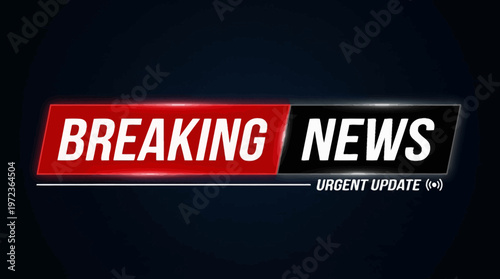 Bold “BREAKING NEWS” banner in red and white, world map backdrop, digital effects, urgent broadcast theme, global communication design.