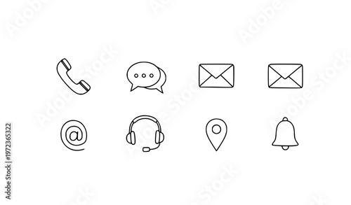 Minimal contact icons doodle set ultra thin line communication symbols vector collection
