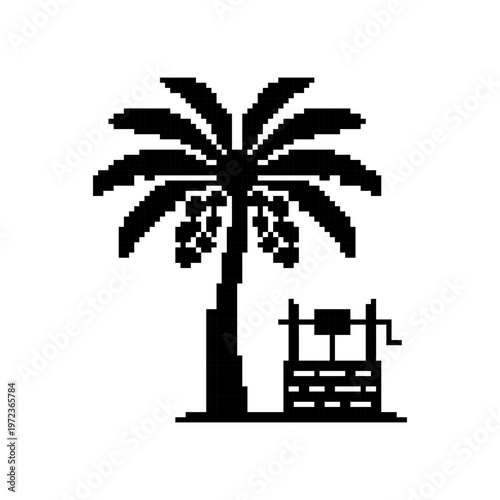 Pixel Art Desert Palm Well