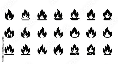 Collection of flame icons burning.