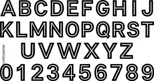 Clean geometric outlined sans-serif font showing full uppercase alphabet and numbers