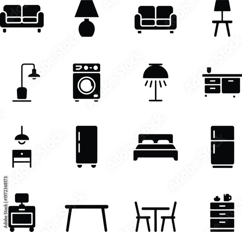 Set of furniture and home appliances icons