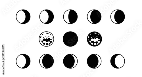 Moon phases in lunar cycle sequence.