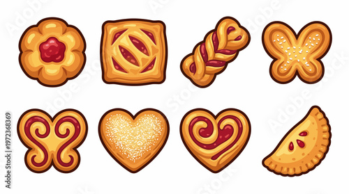Delicious Bread and Pastry Vector Illustration Set | Cartoon Style Cinnamon Roll, Bun, Challah, Hot Cross Bun, Panettone, Twisted Pastry Vector Icons for Bakery Design
