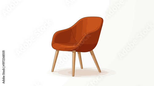 Modern Orange Chair with Wooden Legs.
