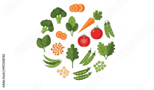 Healthy vegetables and legumes icon collection with plant protein diet vector illustration