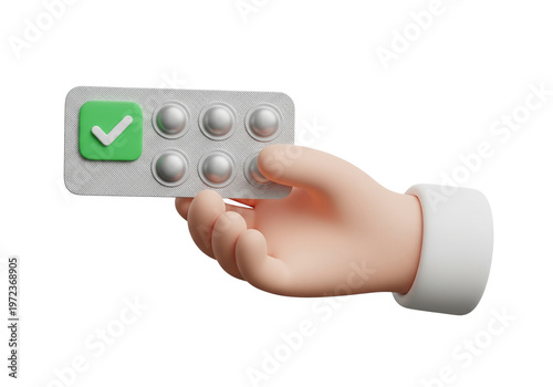 Hand Holds Pill Blister Pack With Approved Check Mark Icon