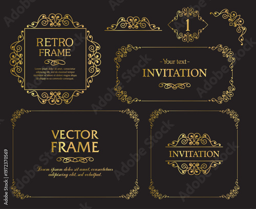 Gold vintage decorative design elements set 01