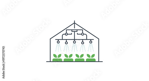 Greenhouse with plants and lamps inside.