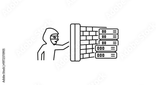 Hacker accessing computer server system.