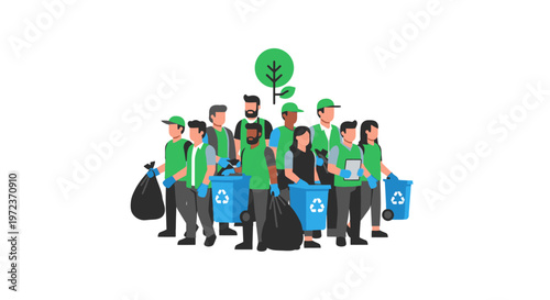 Group of people recycling together outdoors.