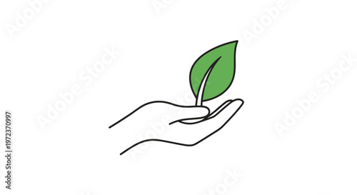 Hand holding small green leaf symbol.