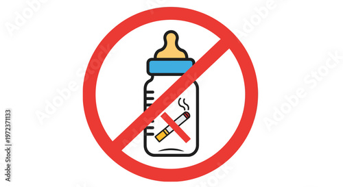 Crucial Public Health Alert Graphic Illustration Denoting the Strict Prohibition of Smoking and Tobacco Products Near Infants, Ensuring Child Safety and Well-being