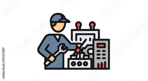 Dedicated engineer icon demonstrating expertise in machinery repair, emphasizing the crucial human connection in maintaining technological systems
