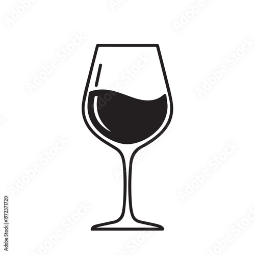 Red Wine In Glass Silhouette Simple Minimalist Icon Beverage Concept