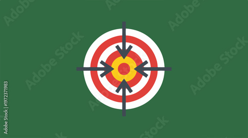 Target with arrows focused on the center, green background.