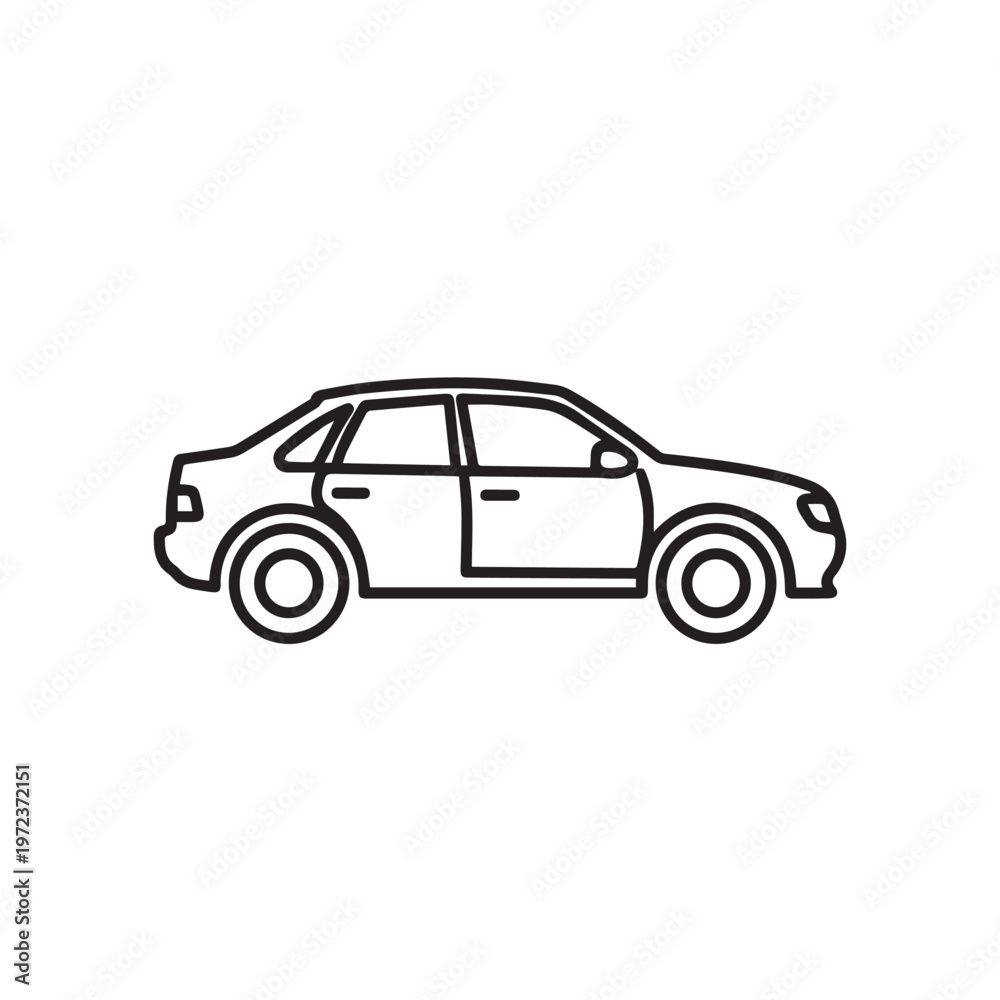 Fototapeta premium Sedan Car Outline Icon Side View Simple Vector Illustration