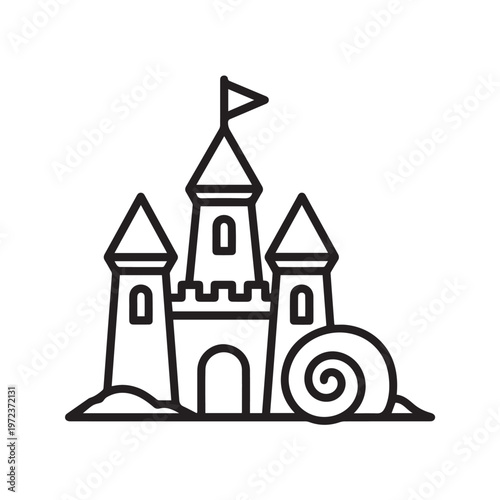 Sandcastle with Snail Shell Outline Icon Summer Beach Fun Vacation Element