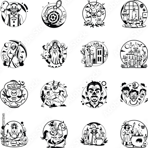 Collection of Scary Stories Book Glyph Style Illustrations 

