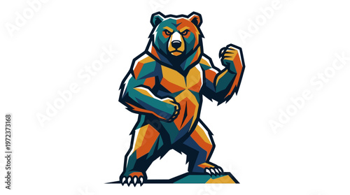 Muscular bear standing on ground.