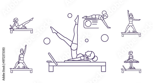 woman doing pilates exercises on reformer.