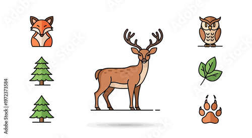Deer with large antlers standing still.