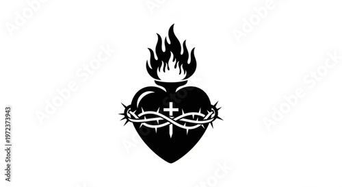 Sacred Heart of Jesus with Flames and Crown of Thorns