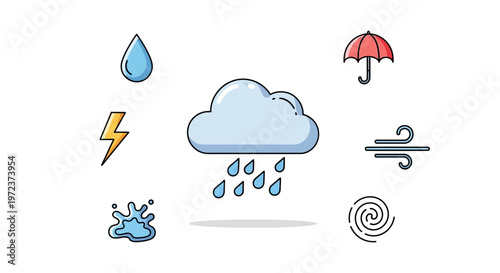Weather icons with rain cloud.