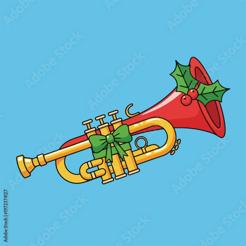 Christmas Trumpet with Green Ribbon.