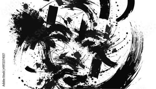 Expressive black and white portrait a bold brushstroke depiction of a face