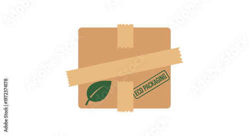 Brown cardboard parcel with green leaf.