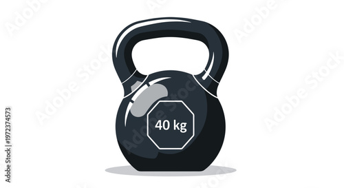 Heavy black 40 kg kettlebell for strength training and fitness exercises isolated on a white background in vector style.