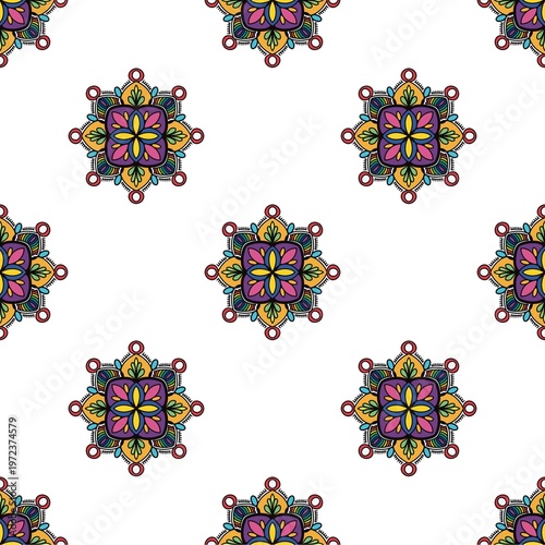 Seamless mandala vector pattern with decorative and symmetrical textile texture.
Fully editable and scalable vector design suitable for fashion fabric, clothing, sweaters, scarves, blankets, home deco