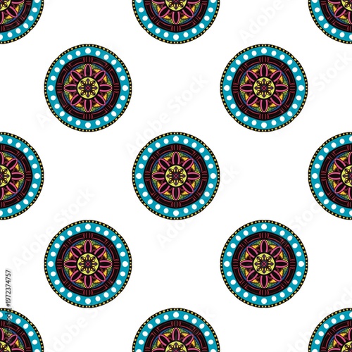 Seamless mandala vector pattern with decorative and symmetrical textile texture.
Fully editable and scalable vector design suitable for fashion fabric, clothing, sweaters, scarves, blankets, home deco
