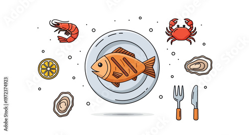 Grilled Fish on a Plate Served.