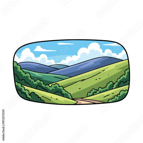 Rolling green hills with trees landscape 1.