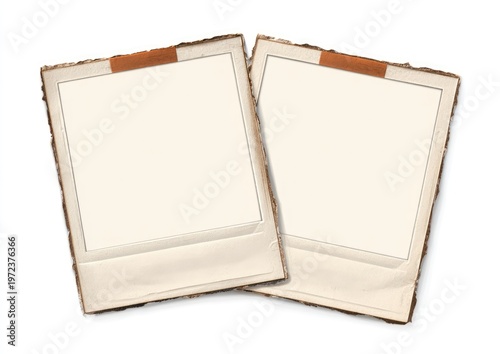 Two Blank Vintage Polaroid Photos Side by Side on White Background.